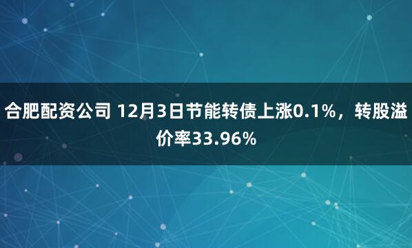合肥配资公司 12月3日节能转债上涨0.1%，转股溢价率33.96%